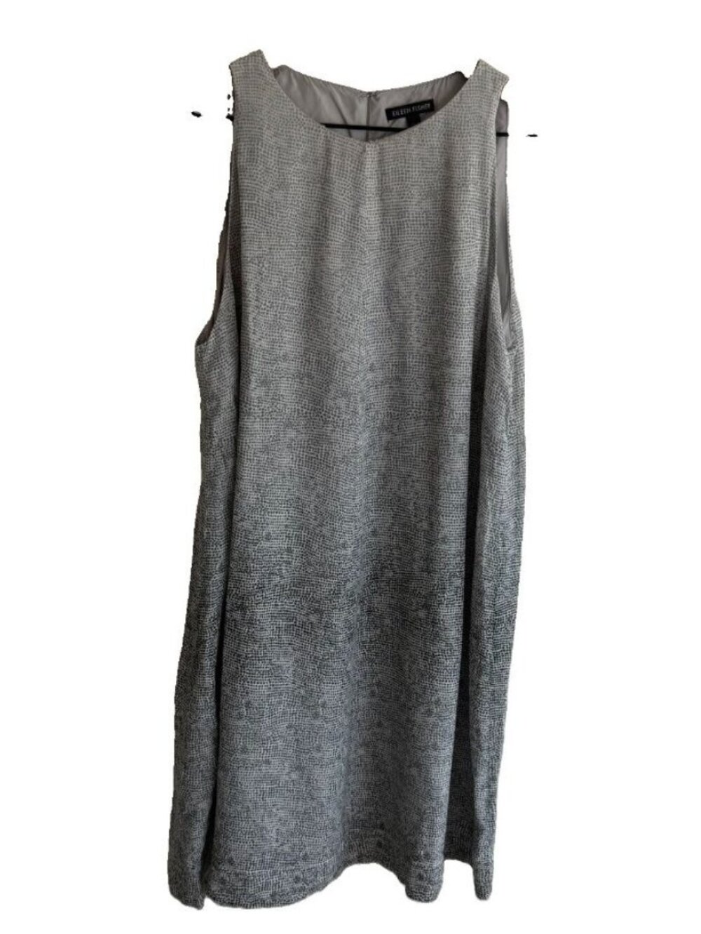 Eileen Fisher 100% Silk Sheath Dress Size L Lagenlook Quiet Luxury Office Gray